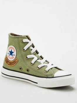 Converse Chuck Taylor All Star Pocket 'Camp Converse' Hi Childrens Trainers, Sage, Size 12