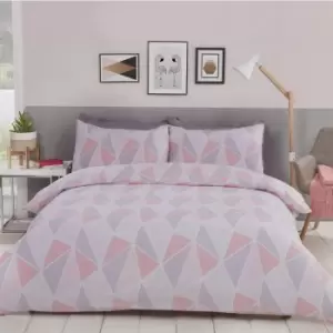 image of Rapport - Leo Geometric Double Duvet Quilt Cover Bedding Set Pink/Grey