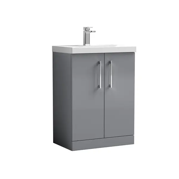 Image of Arno Floor Standing 2 Door Vanity Unit with Basin Satin Grey