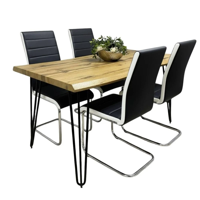 Image of Kosy Koala Modern Dining Table Set With 4 Black Faux Leather Chairs Kitchen Dining Room Furniture