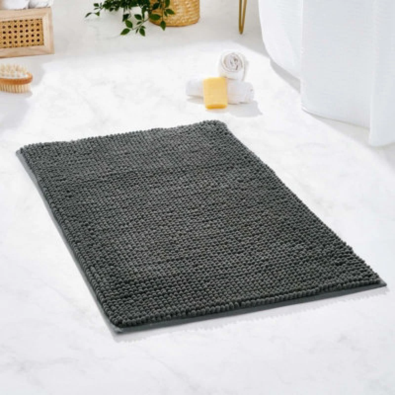 Image of OHS OHS Chenille Bath Mat Noodle Absorbent Non-Slip Soft Shower in Dark Grey Dark Grey One Size Unisex 5027434144211