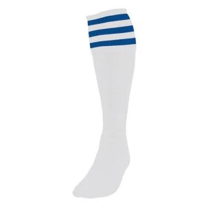 Image of Precision White/Royal 3 Stripe Football Socks Adult UK Shoe 7-11