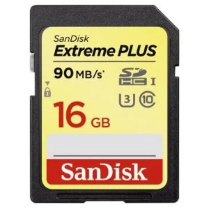 Image of SanDisk SDHC Extreme Plus 16GB, UHS Speed Class 3, UHS-I, 90MB/S Read, 60MB/S Write