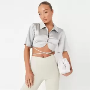 Missguided Tie Waist Shirt - Grey