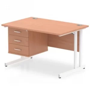Image of Impulse 1200 Rectangle White Cant Leg Desk Beech 1 x 3 Drawer Fixed Ped