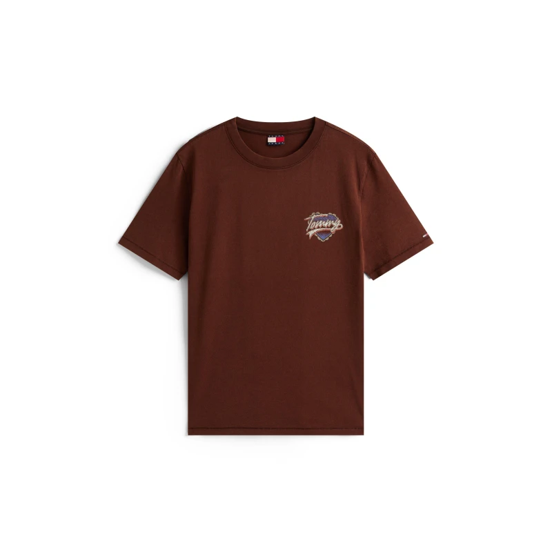 Image of Tommy Jeans Womens Wash Heart Heart Graphic T-Shirt Rich Brown female 8 (XS)