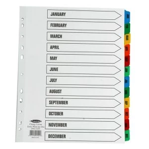 image of Concord A4 Index January December Multipunched Mylar Reinforced Multicolour Tabs 150gsm Extra Wide White