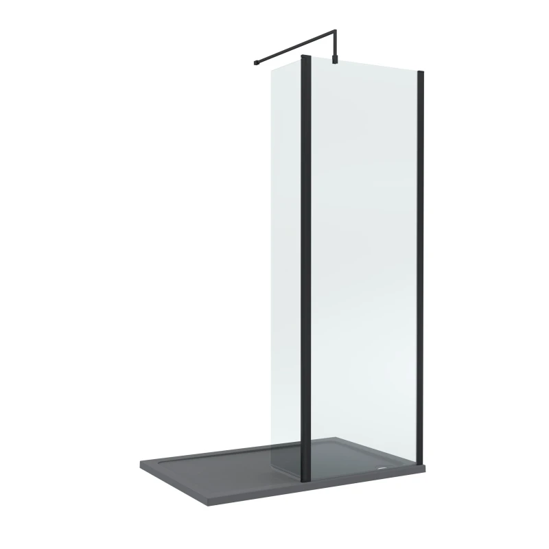 Image of Balterley 8mm Glass Wetroom Screen, Return Matt Black & Grey Tray 1200 x 900mm Black Unisex