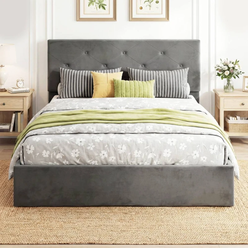 Image of HOMCOM King Size Bed Frame Gas Side Lift Under Bed Storage Dark Grey Size: Single Dark Grey Unisex Single