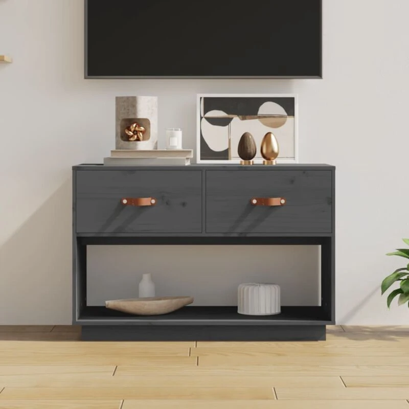 Image of VIDAXL TV Cabinet Grey 90x40x60cm Solid Wood Pine Vidaxl 8720845555924