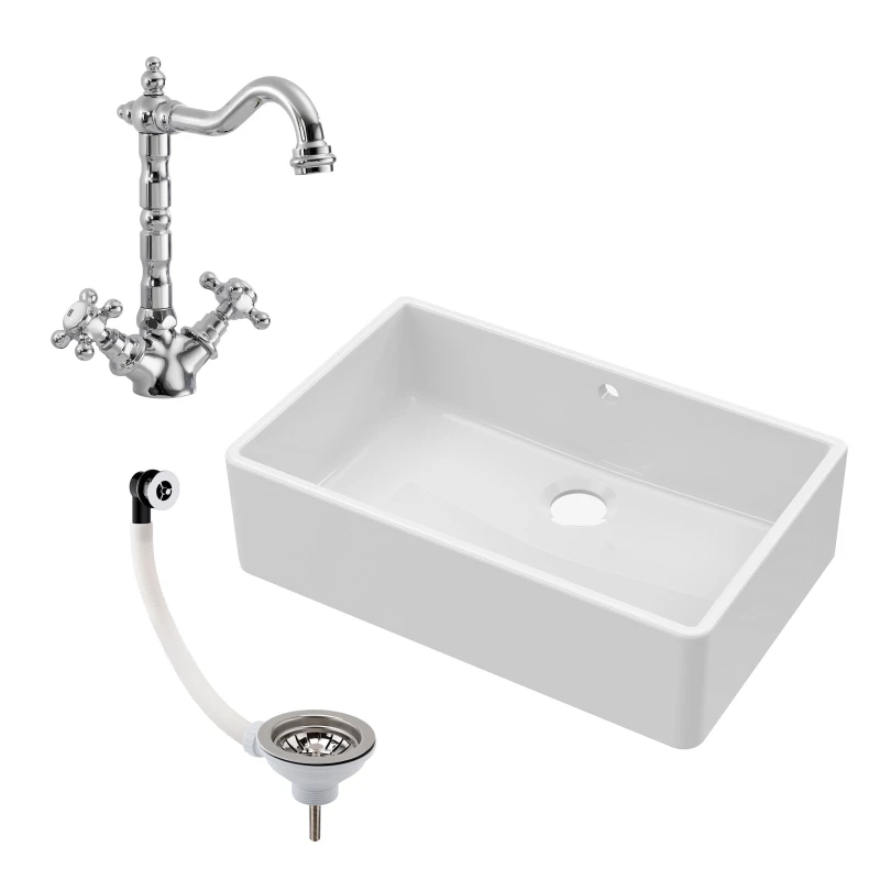 Image of Balterley Fireclay 1 Bowl Butler Sink Overflow Tap Waste 795mm White