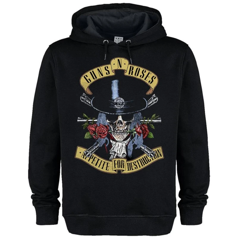 Image of Amplified Mens Tophat Skull Guns N Roses Hoodie in Black Size: XS Black Male XS
