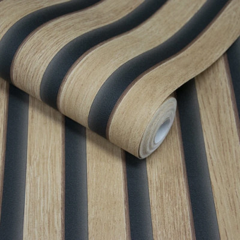 Image of Grandeco Hermes Wood Slat Panel 3D Photorealistic Effect Textured Wallpaper, Oak Wood