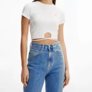 Image of Tommy Jeans Womens Tjw Crop Strap Rib Front Knot Top - Ecru - XS