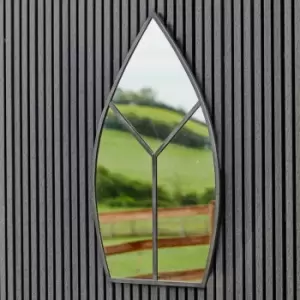 image of Archway Outdoor Leaf-Shaped Mirror, 90cm x 50cm Black