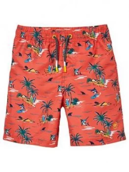 Image of Fat Face Boys Resort Print Board Shorts - Red, Size Age: 9-10 Years