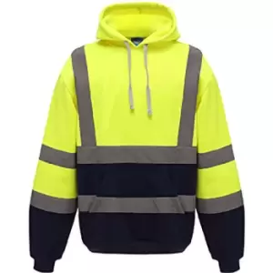 Image of Yoko Mens Hi Vis Reflective Hoodie (L) (Hi Visibility Yellow/Admiral Navy) - Hi Visibility Yellow/Admiral Navy