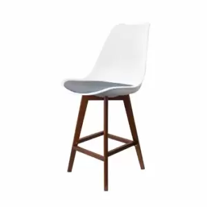 image of Fusion Living Soho Plastic Bar Stool With Dark Wood Legs White & Dark Grey