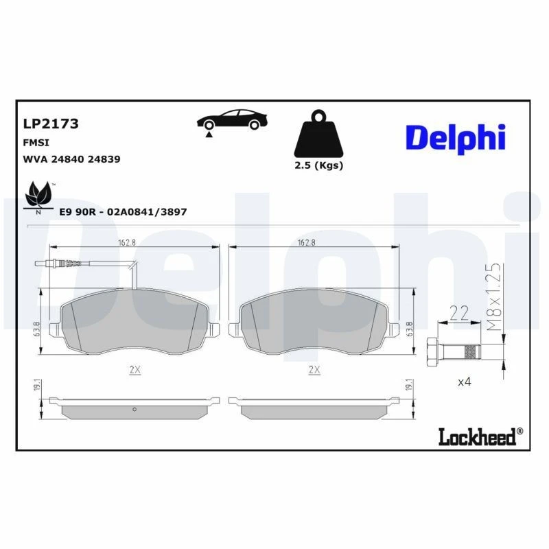 Image of DELPHI Brake pad set DELPHI LP2173