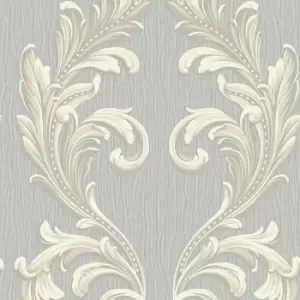 image of Belgravia Decor Tiffany Scroll Silver Textured Wallpaper