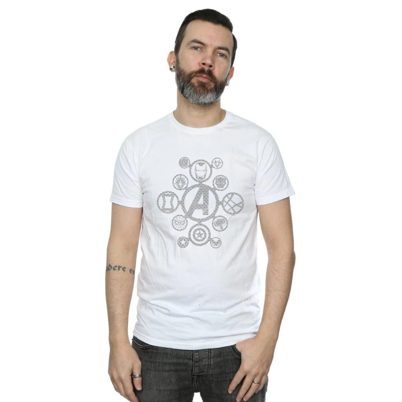 Image of Marvel Marvel Men Avengers Infinity War Distressed Metal Icons T-Shirt in White Size: Small White S Male 5057864427165