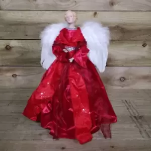 Image of Premier Decorations Ltd - 45cm Premier Christmas Angel Tree Topper Decoration in Red and Silver