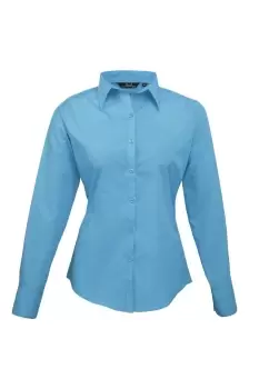 image of Poplin Long Sleeve Blouse Plain Work Shirt