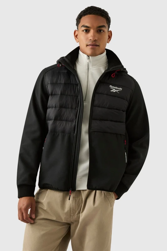 Image of Reebok Men Mixed Media Jacket in Black Size: large Black L Male 5063347795775