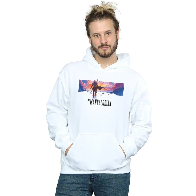 Image of Star Wars Star Wars Men The Mandalorian Landscape Hoodie in White Size: Small White S Male 5059400125177