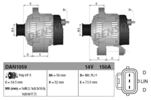 Image of Denso DAN1059 Alternator 14 V 150 A
