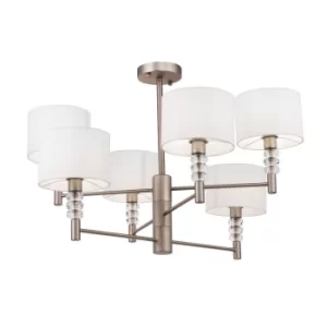 Image of Lincoln Chandelier Nickel with White Shade, 6 Light, E14