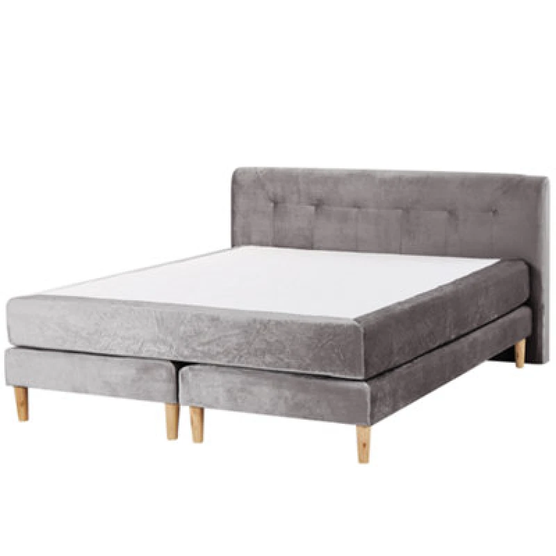 Image of Beliani Divan Bed Velvet Marquise 160 X 200 Cm (Eu King Size) Grey