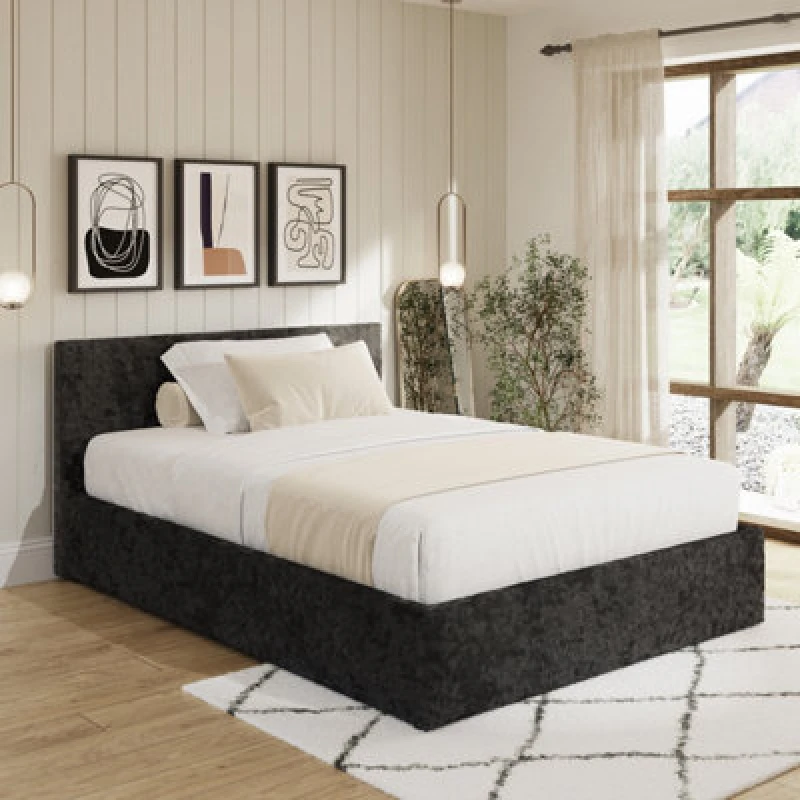Image of GFW Black Crushed Velvet Ottoman Storage Bed Frame - 4ft6 Double