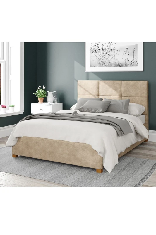 Image of Aspire Aspire Caine Upholstered Ottoman Storage Bed, Kimiyo Linen Fabric in Beige Size: Double Beige Double Unisex 5057632187581