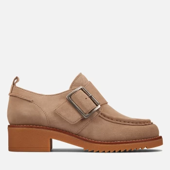 Image of Clarks Womens Eden Suede Heeled Monk Shoes - Sand - UK 7