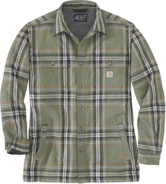 Image of Carhartt Flannel Sherpa Lined Shirt, green, Size XL