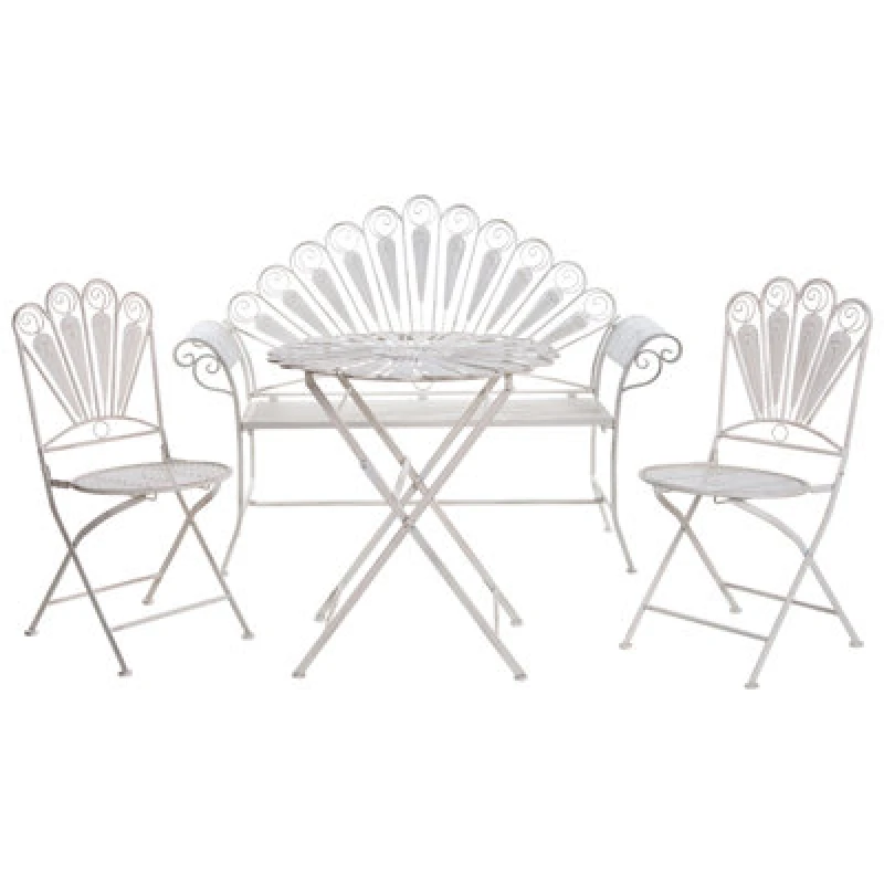 Image of Beliani Bistro Set With Bench Pavia Metal Off-White