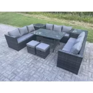 Image of Fimous 9 Seater Outdoor Dark Grey Rattan Lounge Complete Sofa Set with 2 Side Tables and 2 Stools