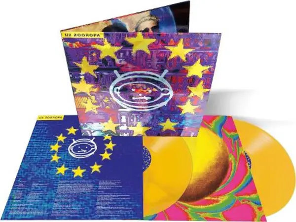 image of U2 Zooropa - 30th Anniversary Yellow Vinyl - Foil Metallic Cover - Sealed 2023 UK 2-LP vinyl set 5599259