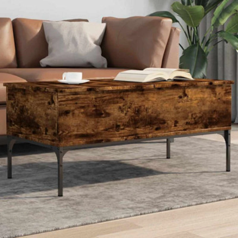 Image of Vidaxl Coffee Table Smoked Oak 100X50X45cm Engineered Wood And Metal