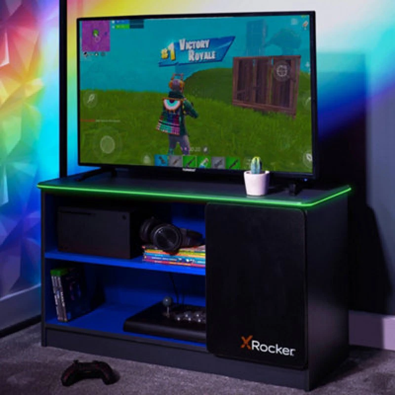 Image of X Rocker White Carbon Tek TV Media Cabinet With Neo Fibre LED for Tvs Up To 42 Blue