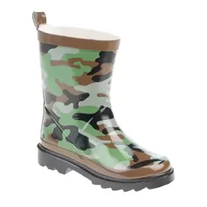 StormWells Childrens/Kids Camouflage Print Wellingtons (4 UK) (Green/Brown/Black)