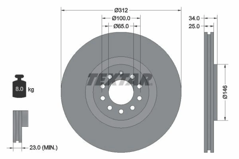 Image of Brake disc TEXTAR 92098505