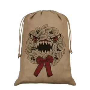 Image of Grindstore Anti Christmas Hessian Wreath Santa Sack (One Size) (Brown)