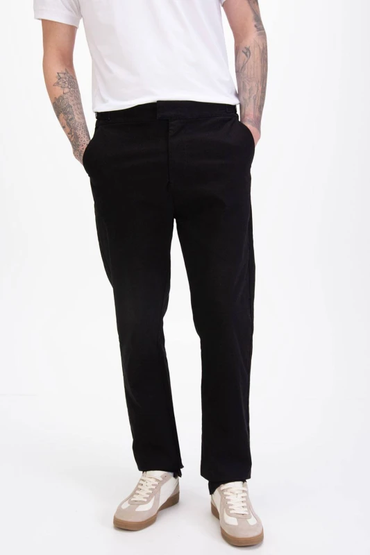 Image of Luke 1977 Mens Bodmin Buckle Detail Trouser in Black Size: 32R Black Male 32R