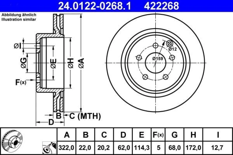 Image of ATE 24.0122-0268.1 Brake disc Vented, Coated Brake Disc (82)