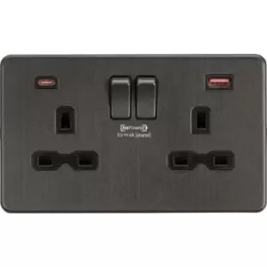 image of Knightsbridge - 13A 2G dp Switched Socket with dual usb [fastcharge] a+c - Smoked Bronze 230V IP20