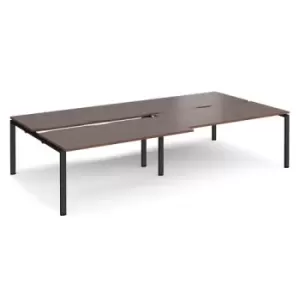 Image of Bench Desk 4 Person Rectangular Desks 3200mm With Sliding Tops Walnut Tops With Black Frames 1600mm Depth Adapt