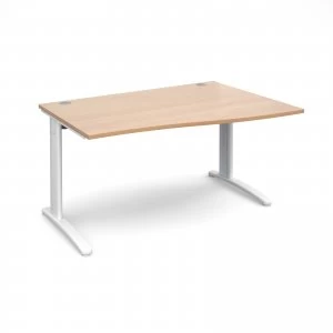 image of TR10 Right Hand Wave Desk 1400mm - White Frame Beech Top