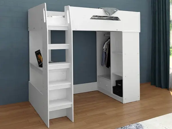 Image of Kidsaw Kudl 3ft Single White High Sleeper Bed Frame